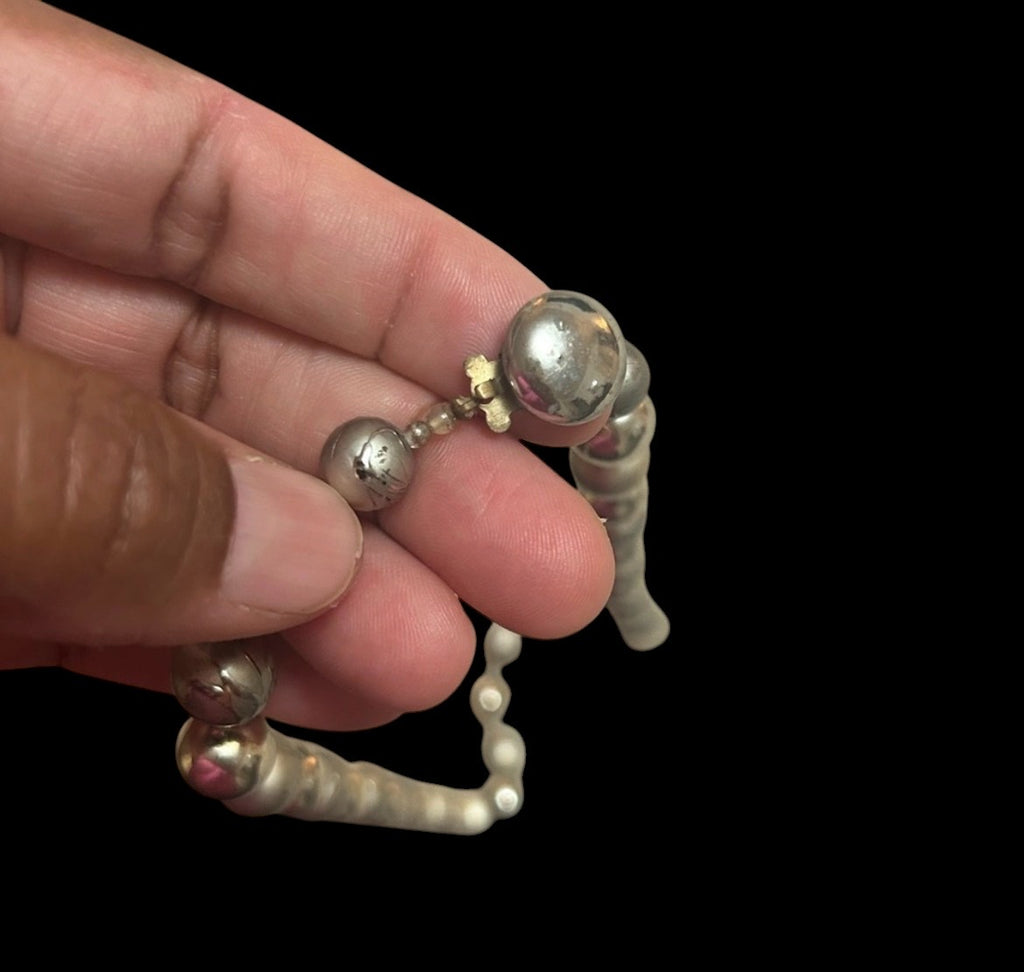 Vintage Mid-Century Japanese "Silver Splash" Lucite Bead Necklace — Atomic Era Costume Jewelry