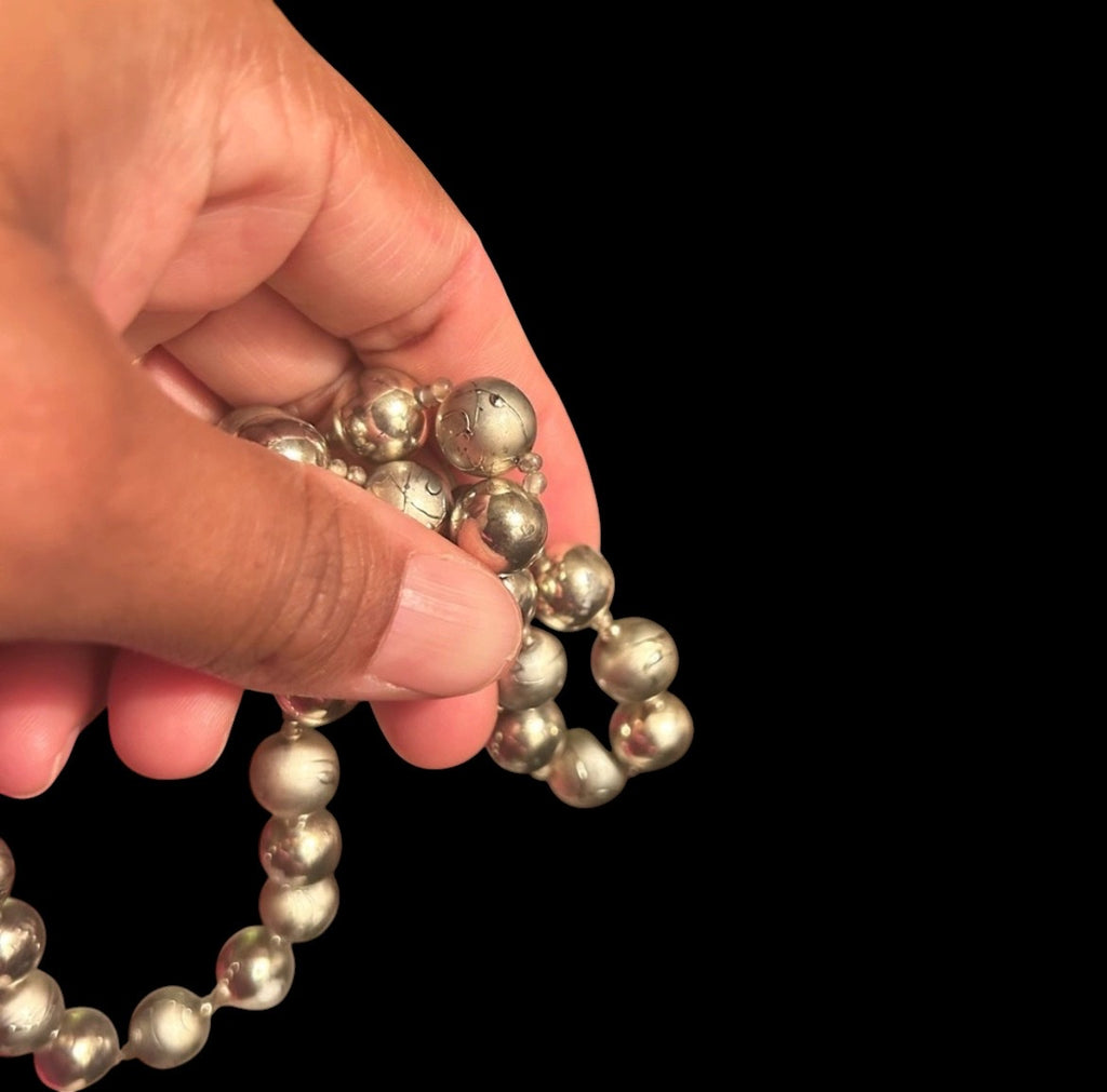 Vintage Mid-Century Japanese "Silver Splash" Lucite Bead Necklace — Atomic Era Costume Jewelry