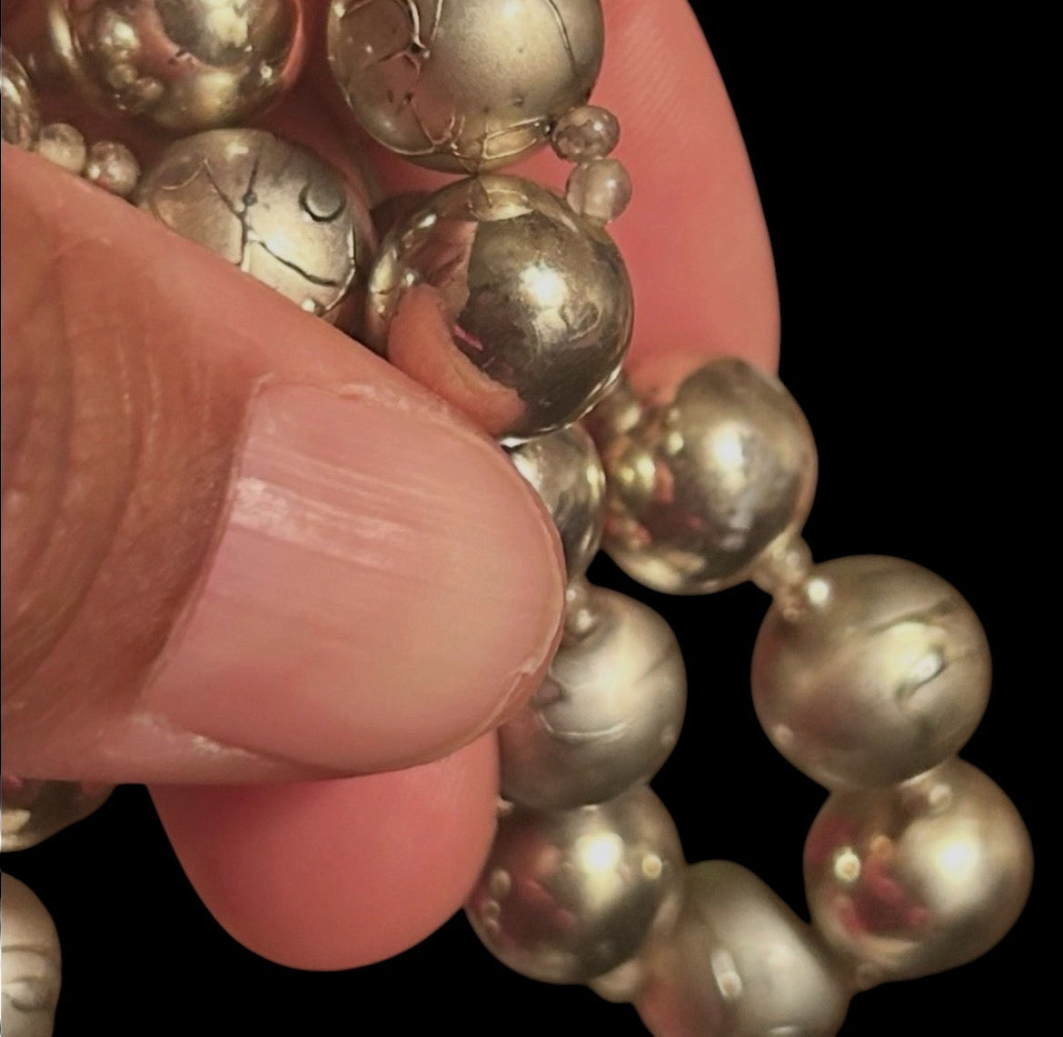 Vintage Mid-Century Japanese "Silver Splash" Lucite Bead Necklace — Atomic Era Costume Jewelry