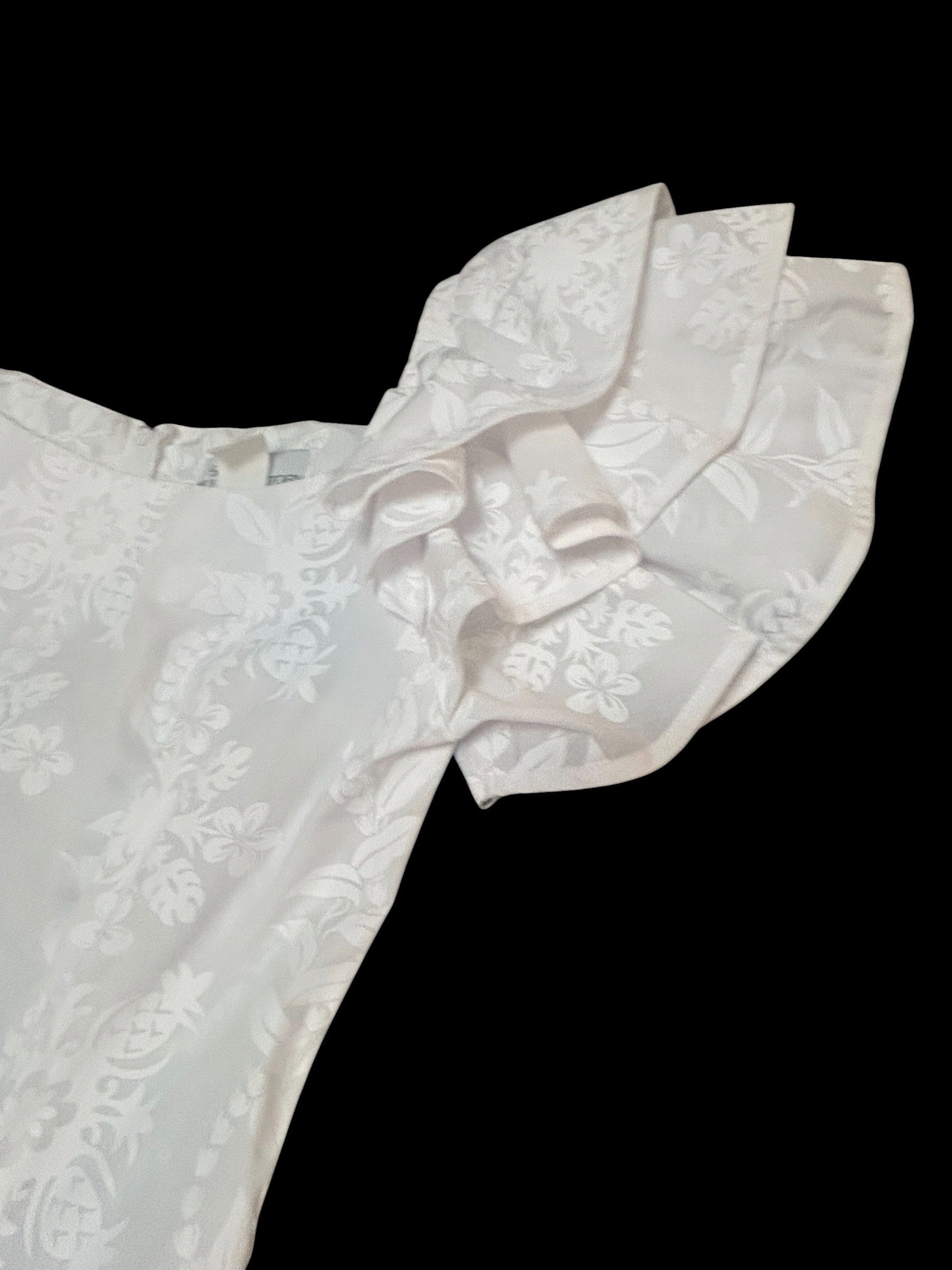 Vintage T&L Muumuu Factory White Hawaiian Dress Tiered Ruffle Sleeve 7/8