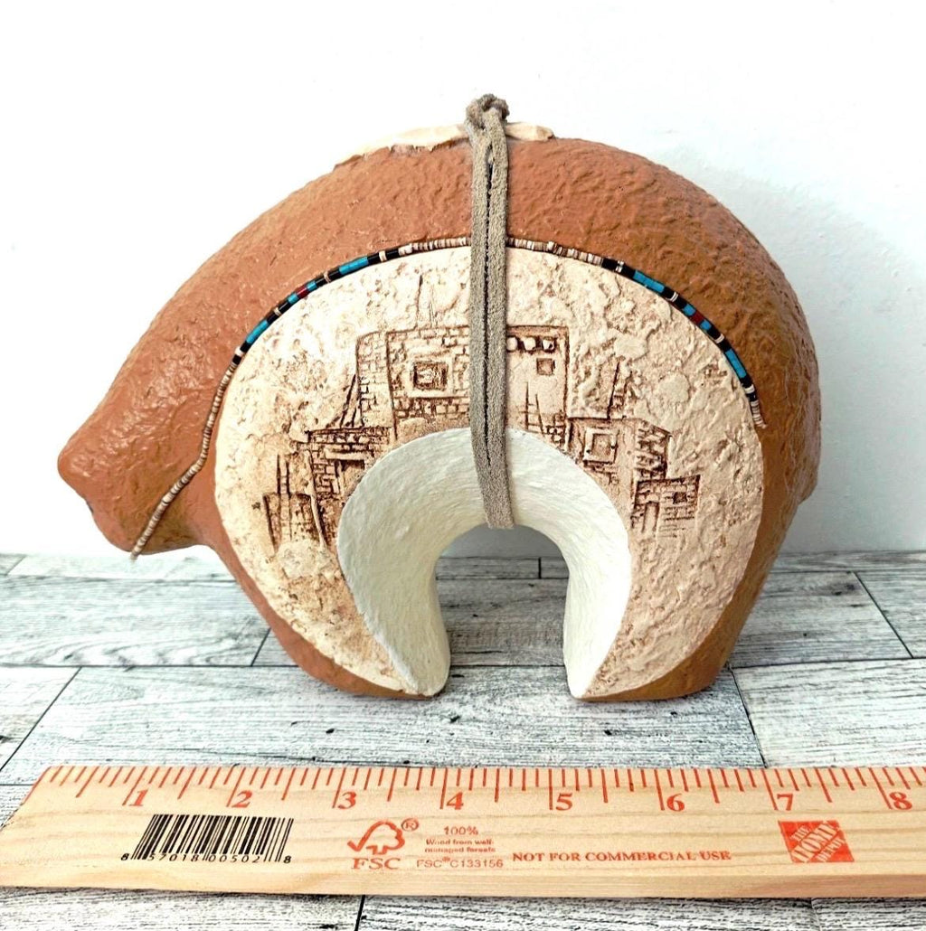 Zuni Fetish-Native American BEAR Heavy Handcrafted Pottery Signed Jobeth Maize