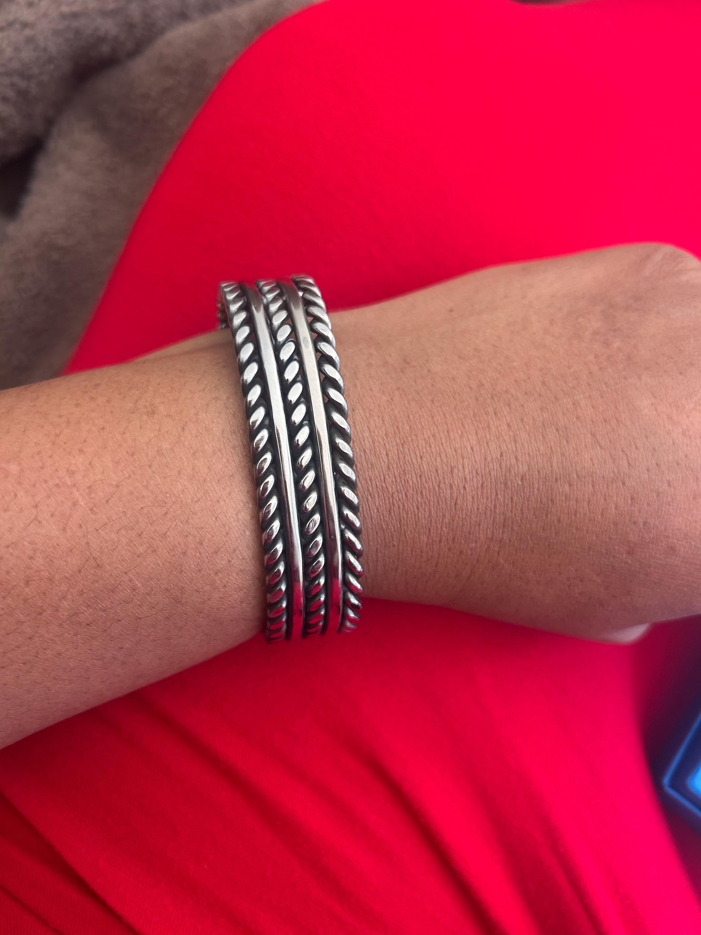 Vintage Heavy Stainless Steel Southwestern Cuff Bracelet Artisan Welded