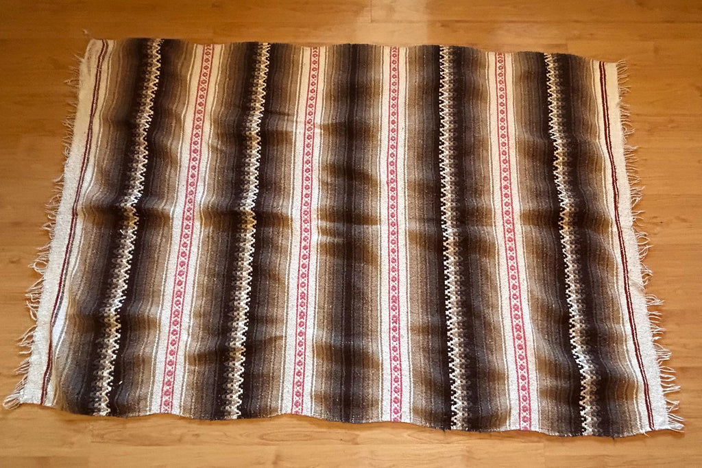 Vintage Handwoven Wool Blanket – Earth Tone Southwestern Serape Rug