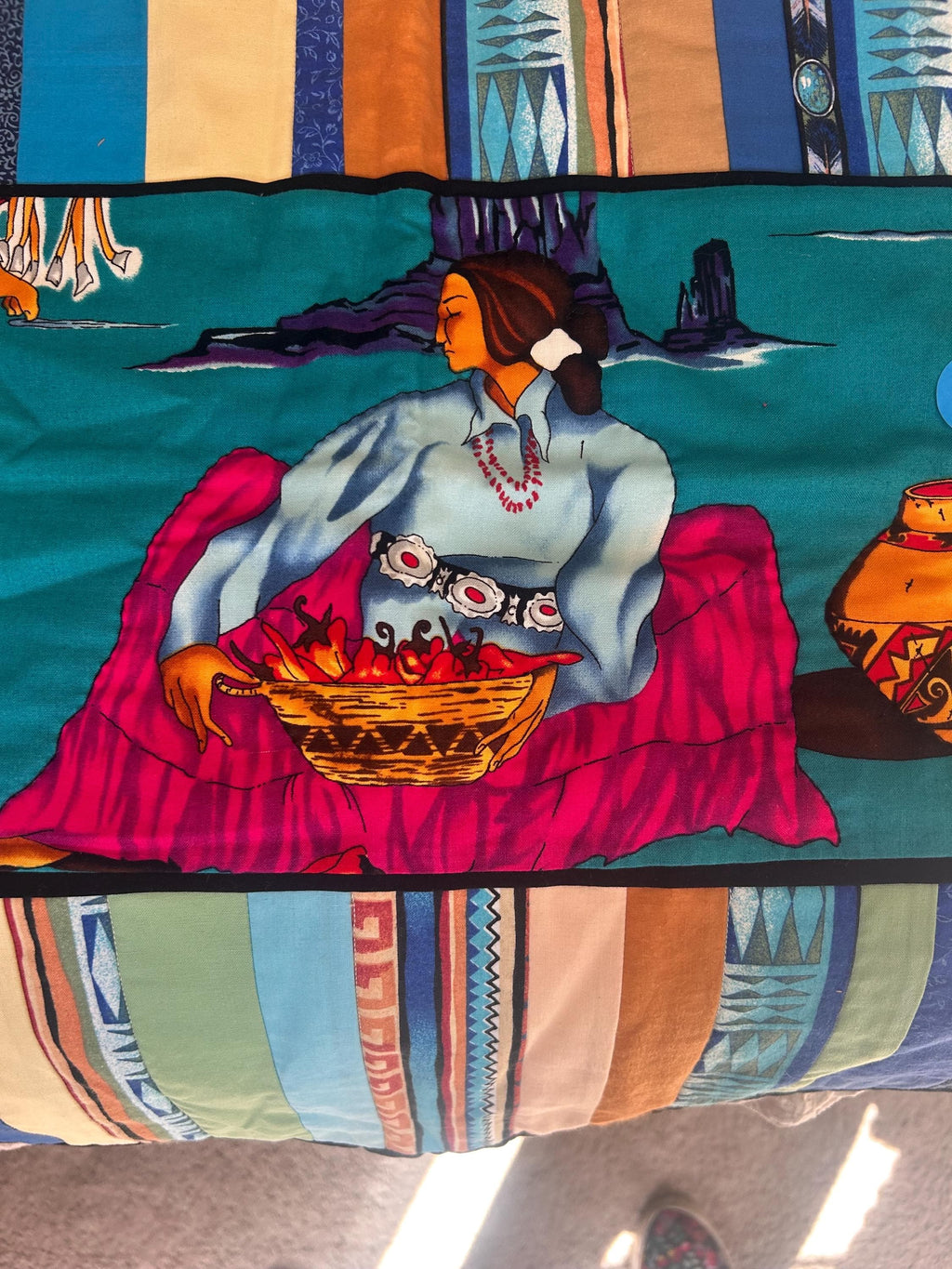 Handmade Southwestern Quilted Wall Hanging 24x24 - Alexander Henry Pueblo Woman Fabric
