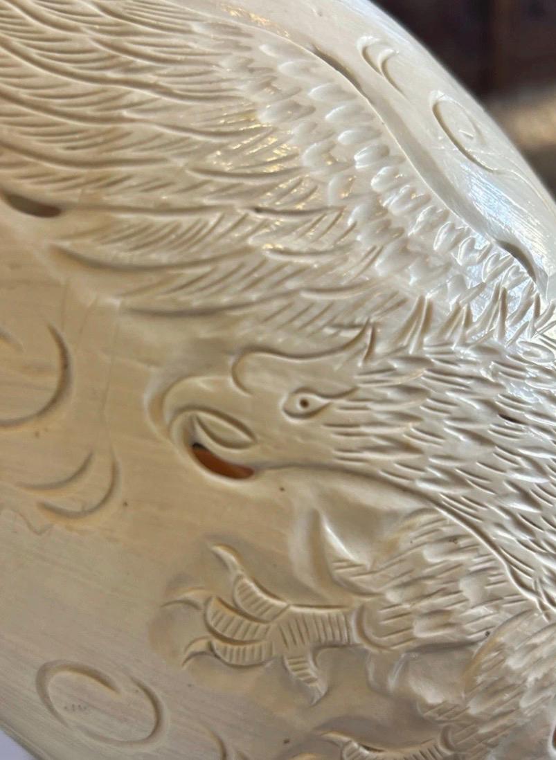 Large Carved Melo Melo Shell with Bird Motiff - 10 inches long