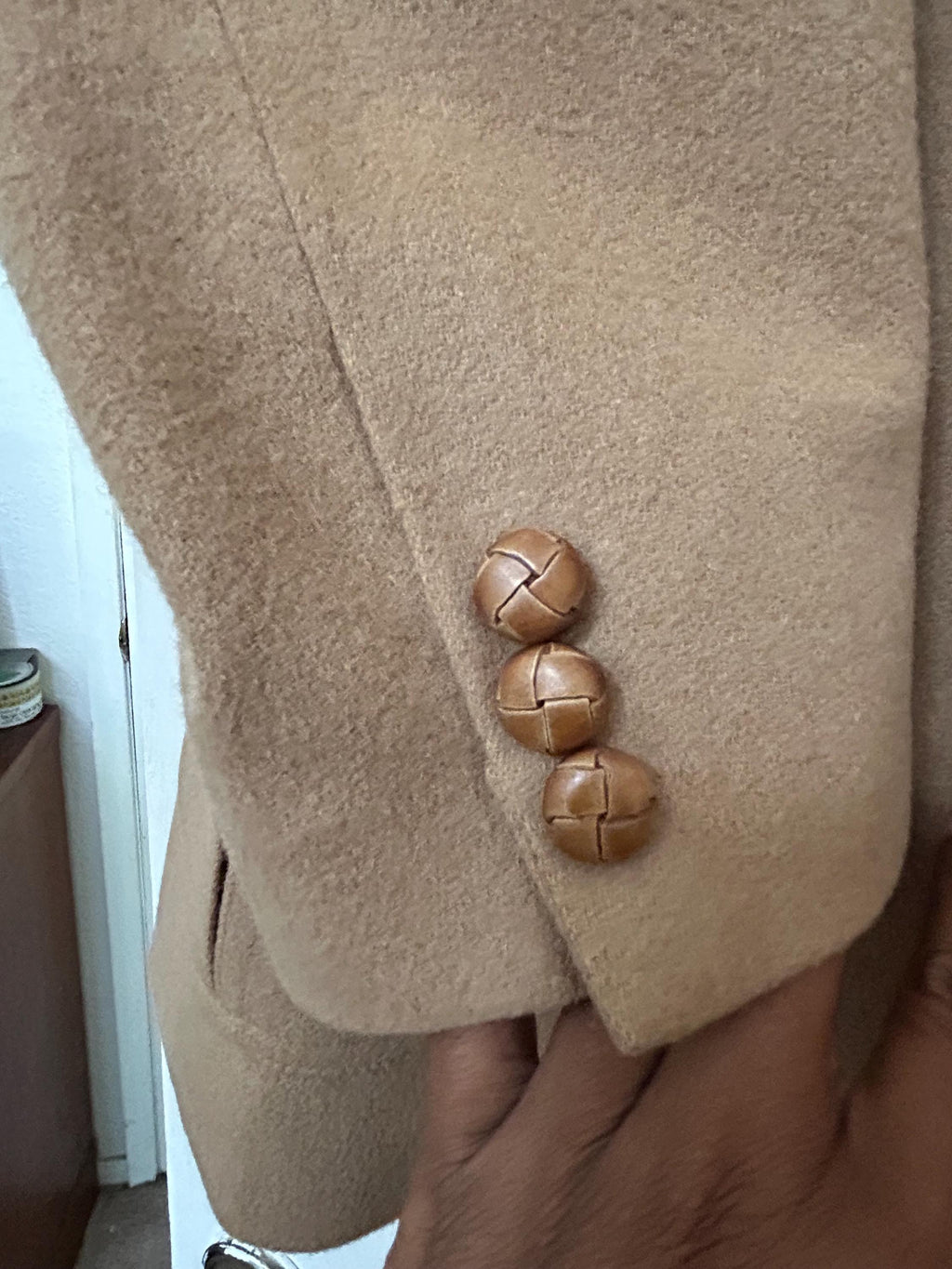 Vintage 70s Stanley Blacker Camel Hair Blazer Jacket 42R - Leather Knot Buttons