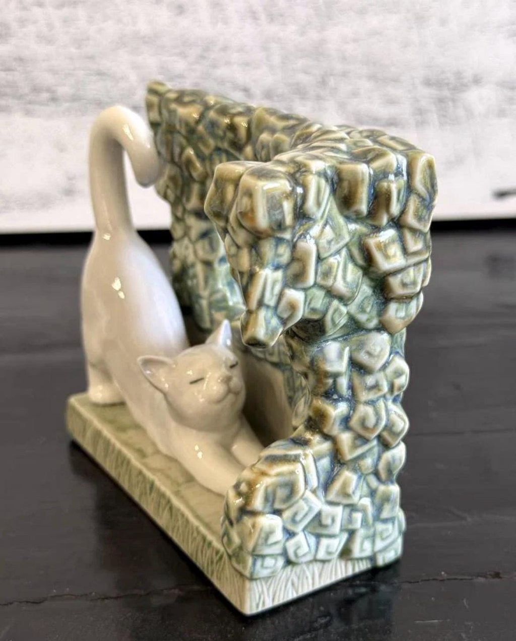 Vintage Lladro Kitten Porcelain Figurine, Green Stone Arbor (#8070)