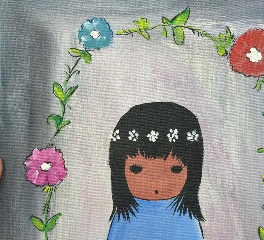 Original Nick DeGrazia Southwestern Girl with Floral Arch Signed Acrylic and Oil