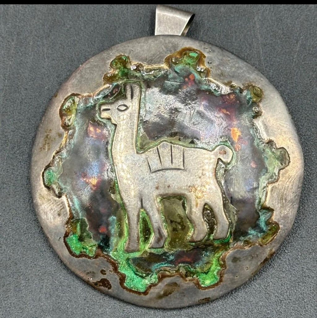 Vintage Peruvian Sterling Silver & Copper Llama Pendant - 27.9g - Peru 925