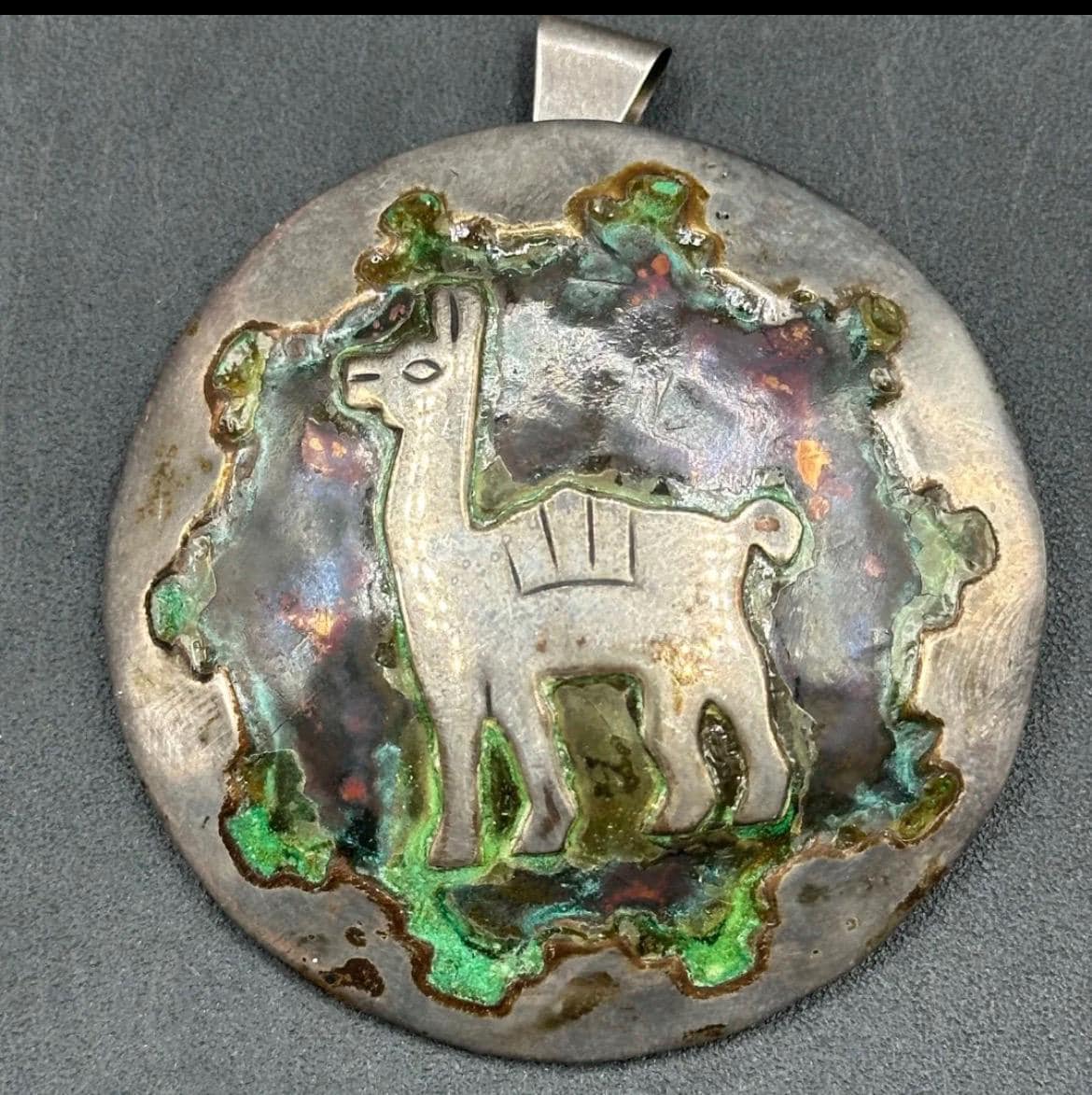 Vintage Peruvian Sterling Silver & Copper Llama Pendant - 27.9g - Peru 925