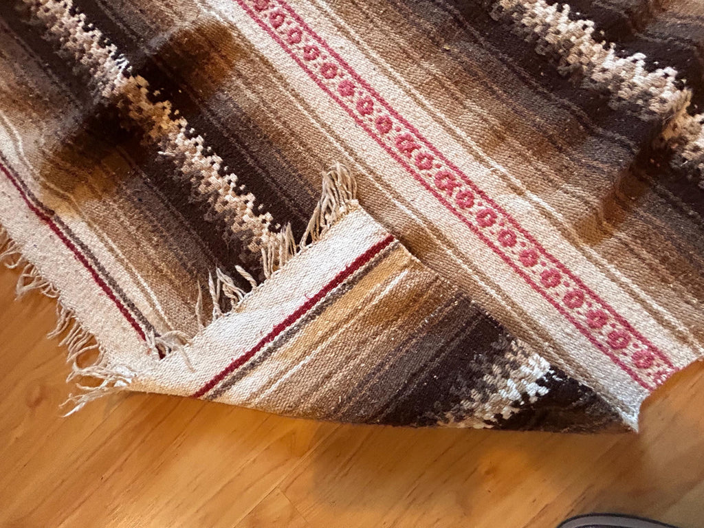 Vintage Handwoven Wool Blanket – Earth Tone Southwestern Serape Rug