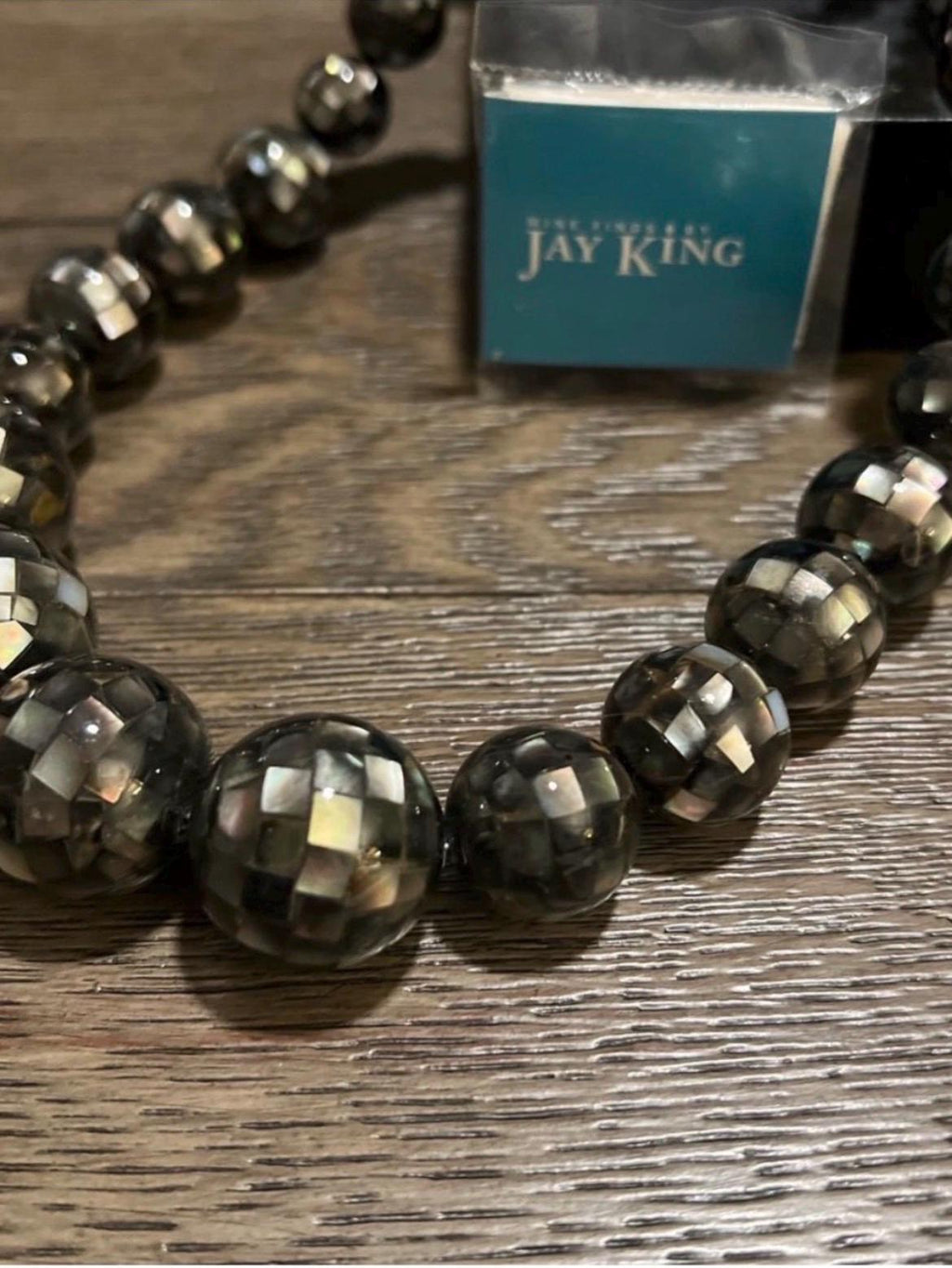 Jay King Black Mother of Pearl Mosaic & Faceted Onyx Necklace - 24" 925 Silver