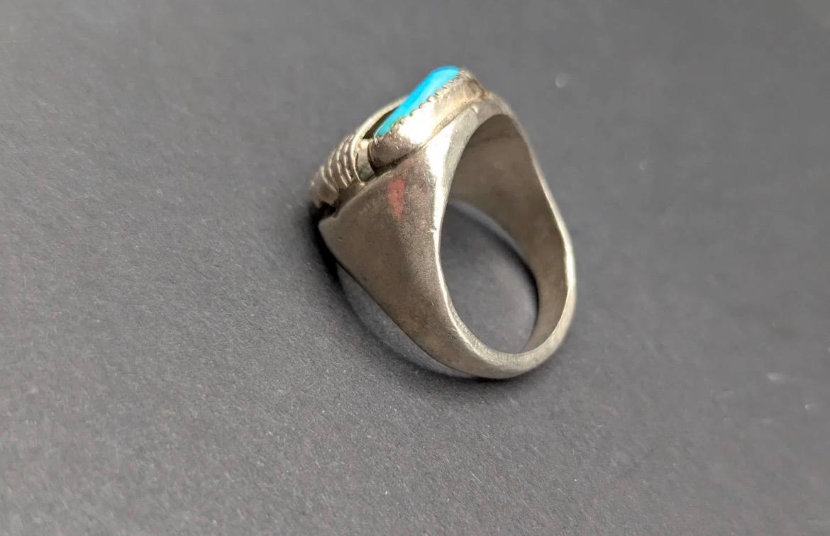 Heavy Vintage Old Pawn Men’s Ring - Turquoise & Red Coral - Size 11.5 - 20.76g