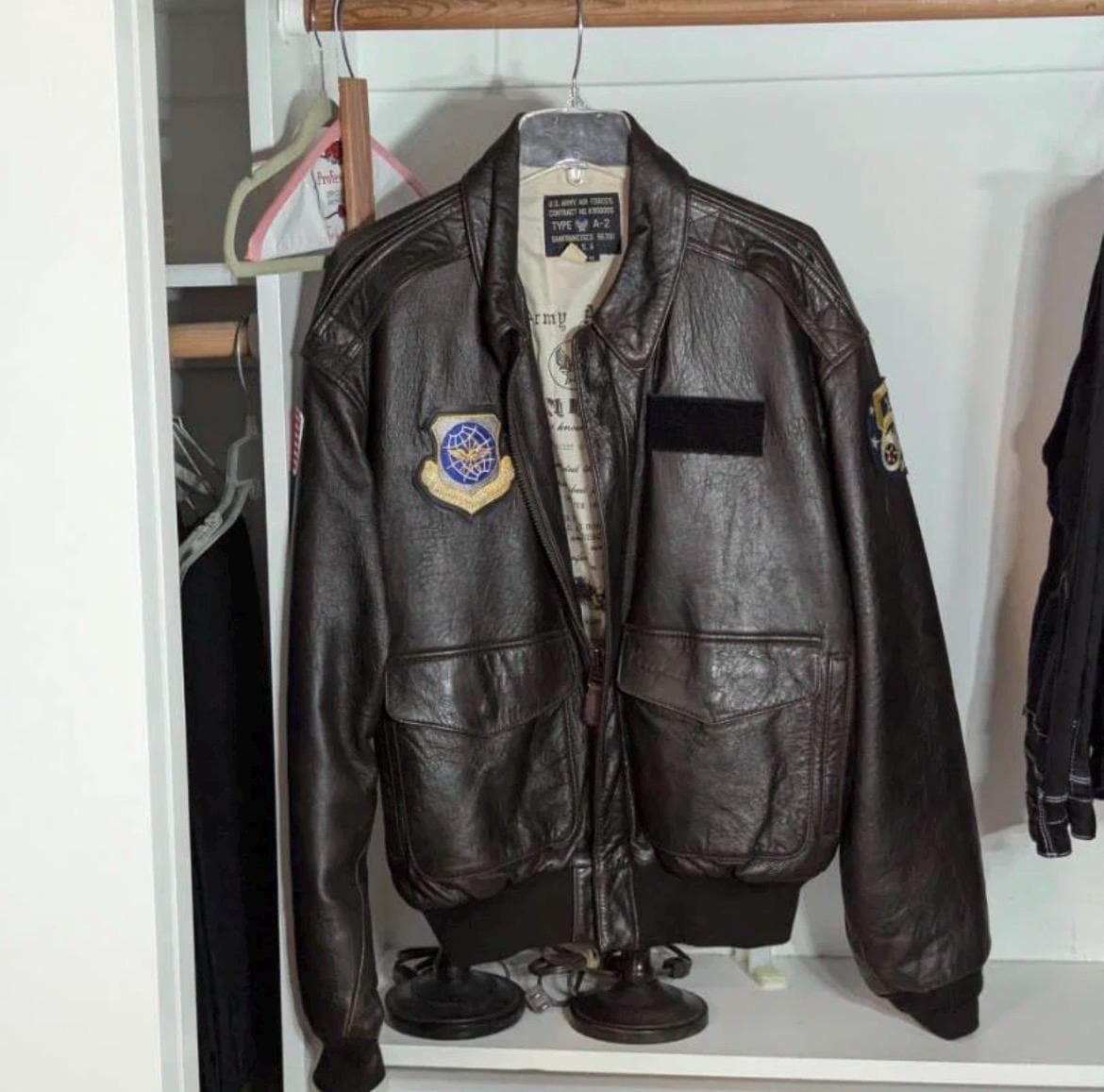 Vintage Ameco Type A-2 Leather Flight Jacket Medium Osan AFB Korea Souvenir