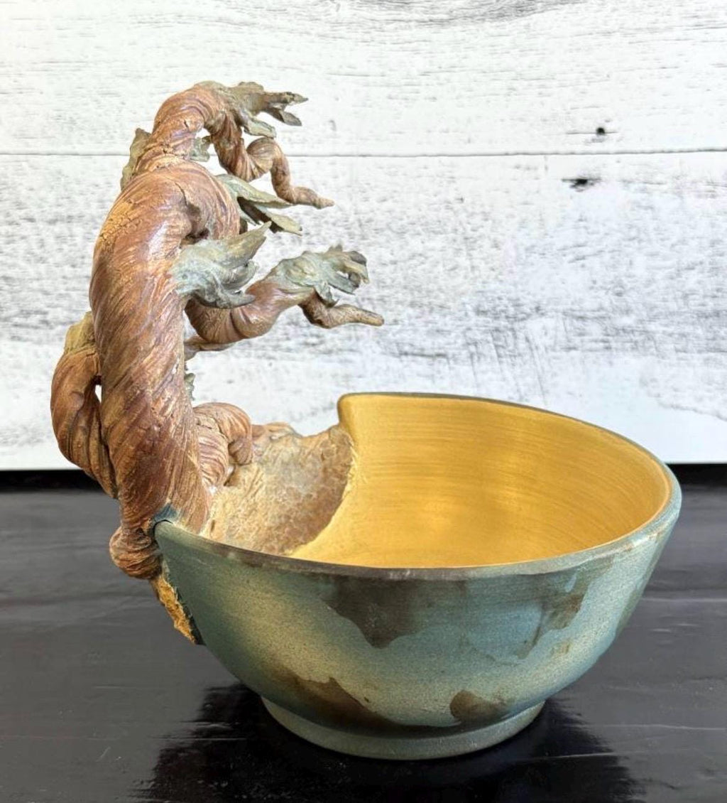 Bonnie Belt Studio Pottery Cypress Cut Away Bowl Ceramic Sculpture Signed 5x7"