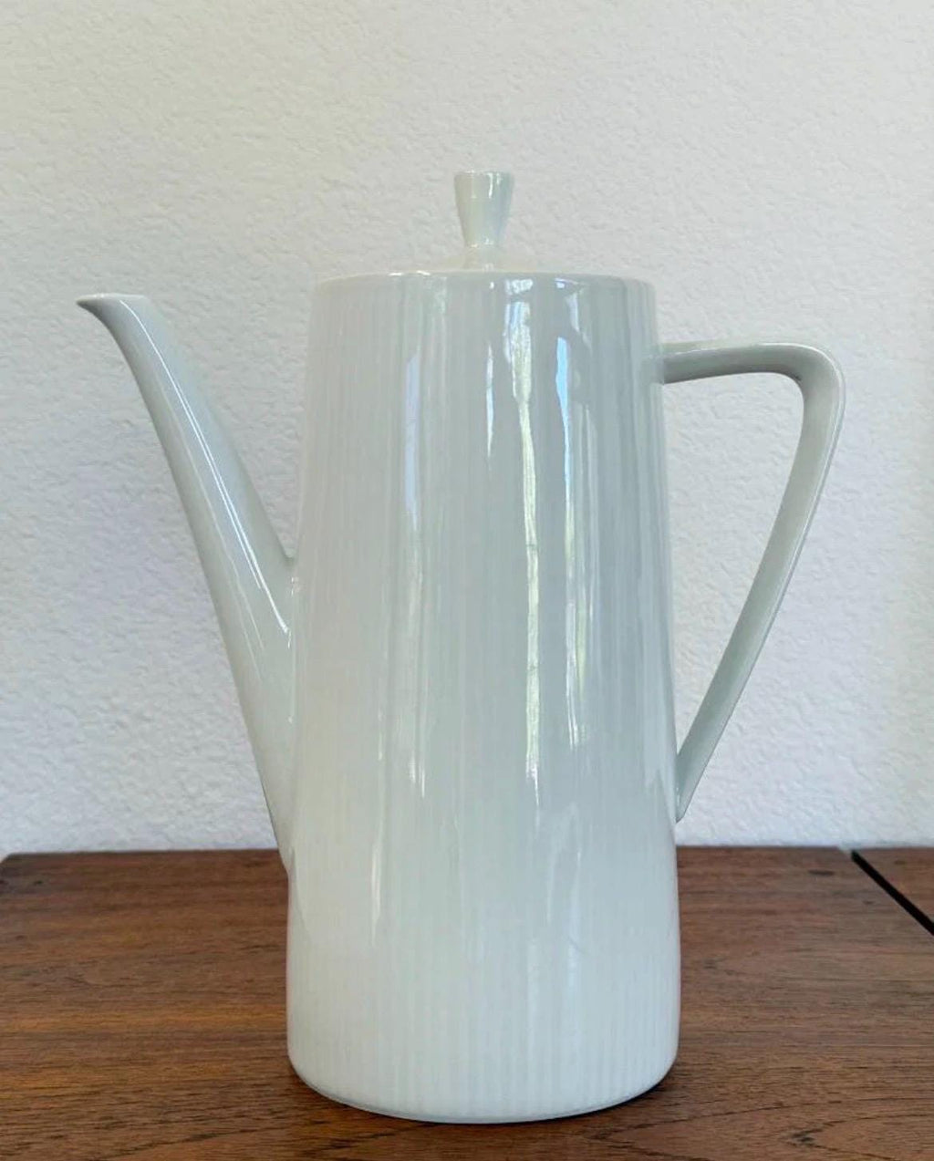 Vintage Seltmann Weiden Bavaria Coffee Pot, Monika White Ribbed Porcelain Teapot, Mid Century Modern German Dinnerware, 9 Inch MCM