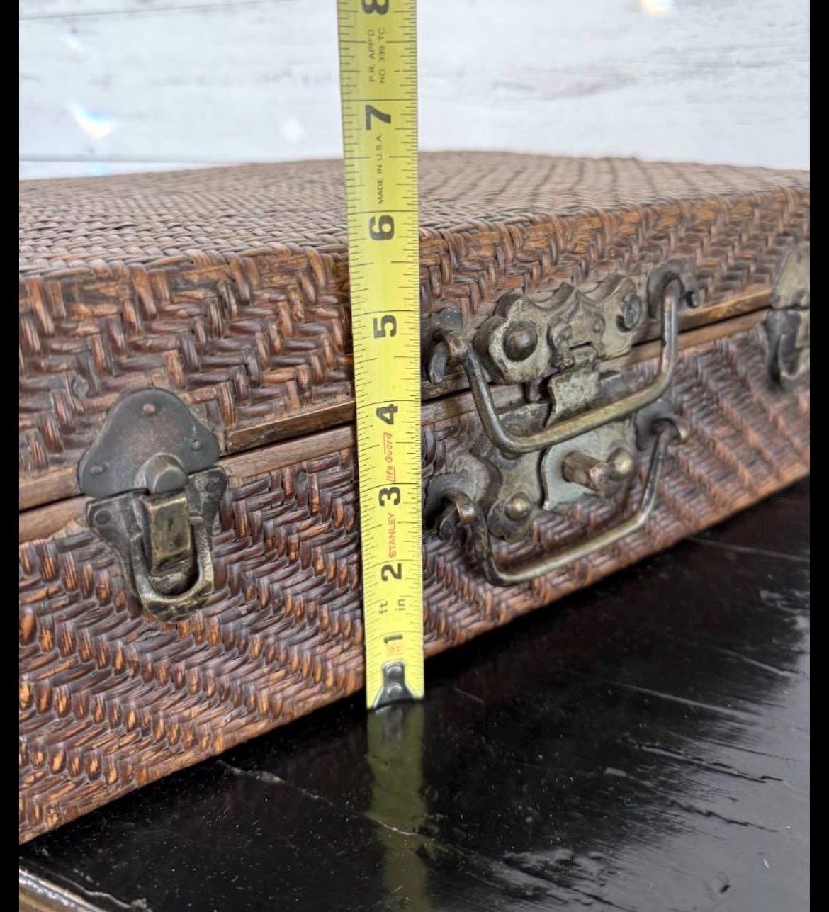 Vintage Asian Woven Rattan & Wood Storage Trunk Chest Brass Hardware Case