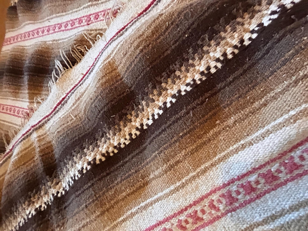 Vintage Handwoven Wool Blanket – Earth Tone Southwestern Serape Rug