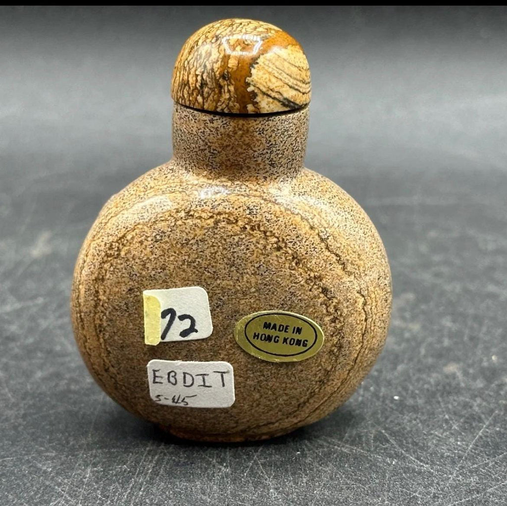 Vintage Hand-Carved Stone Chinese Snuff Bottle - Basket of Flowers - 2.5”
