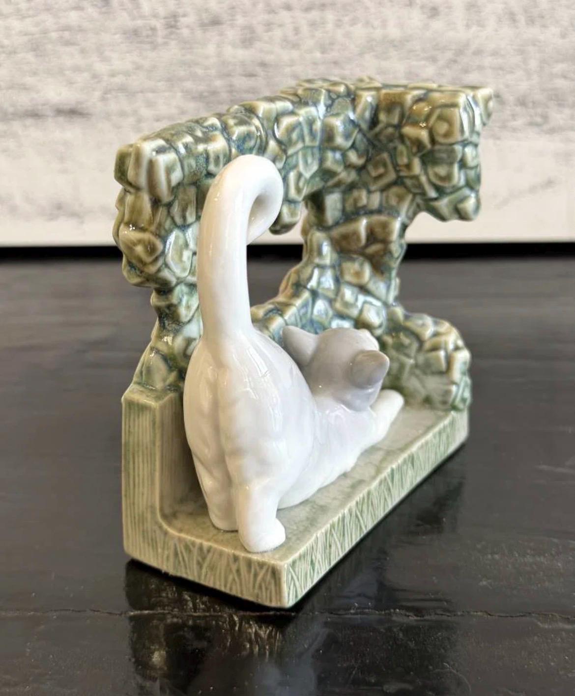 Vintage Lladro Kitten Porcelain Figurine, Green Stone Arbor (#8070)