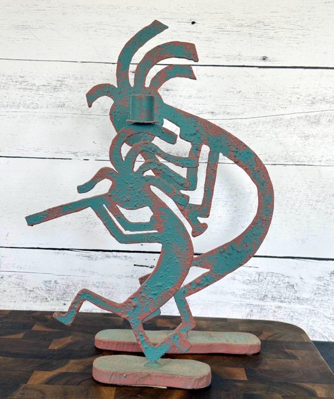 Vintage Kokopelli Metal Candlestick Holder Sculpture Signed 1991 Southwest 15"