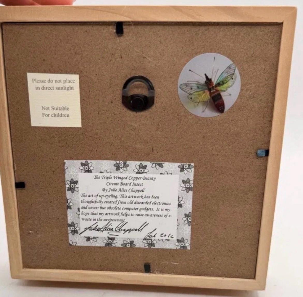 Circuit Board Insect Sculpture, Julie Alice Chappell Art - Wood Framed