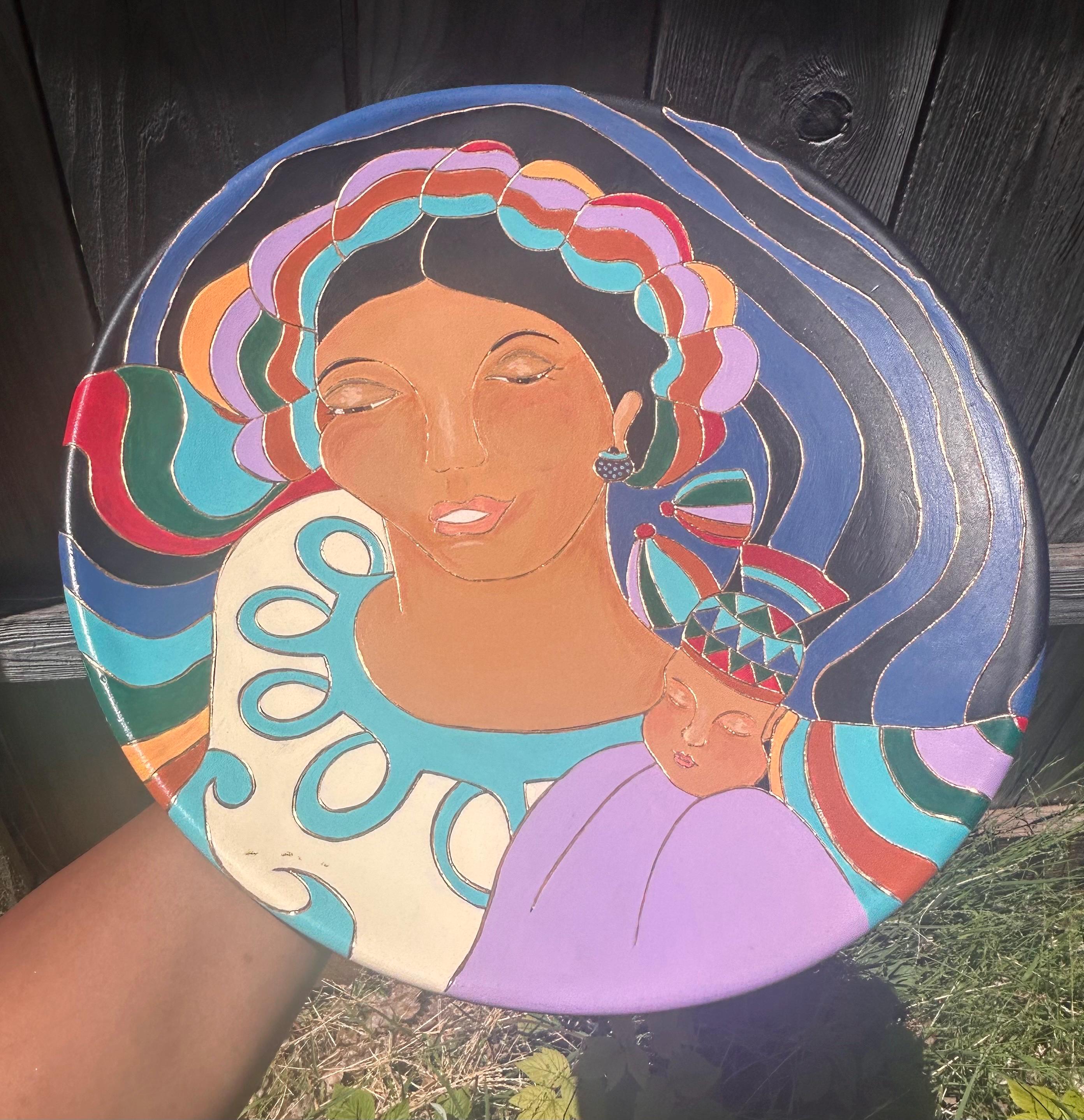 Huge 16" Vintage Studio Pottery Charger Plate Hand Painted Woman Portrait Signed