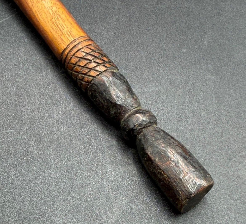 Vintage Benin African Wood Carving Tools - MCM Hand Adze & Carved Mallet Set