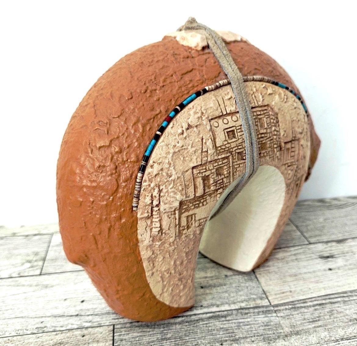 Zuni Fetish-Native American BEAR Heavy Handcrafted Pottery Signed Jobeth Maize