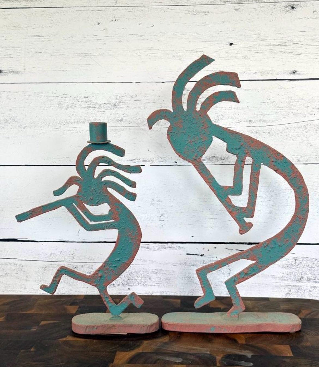Vintage Kokopelli Metal Candlestick Holder Sculpture Signed 1991 Southwest 15"