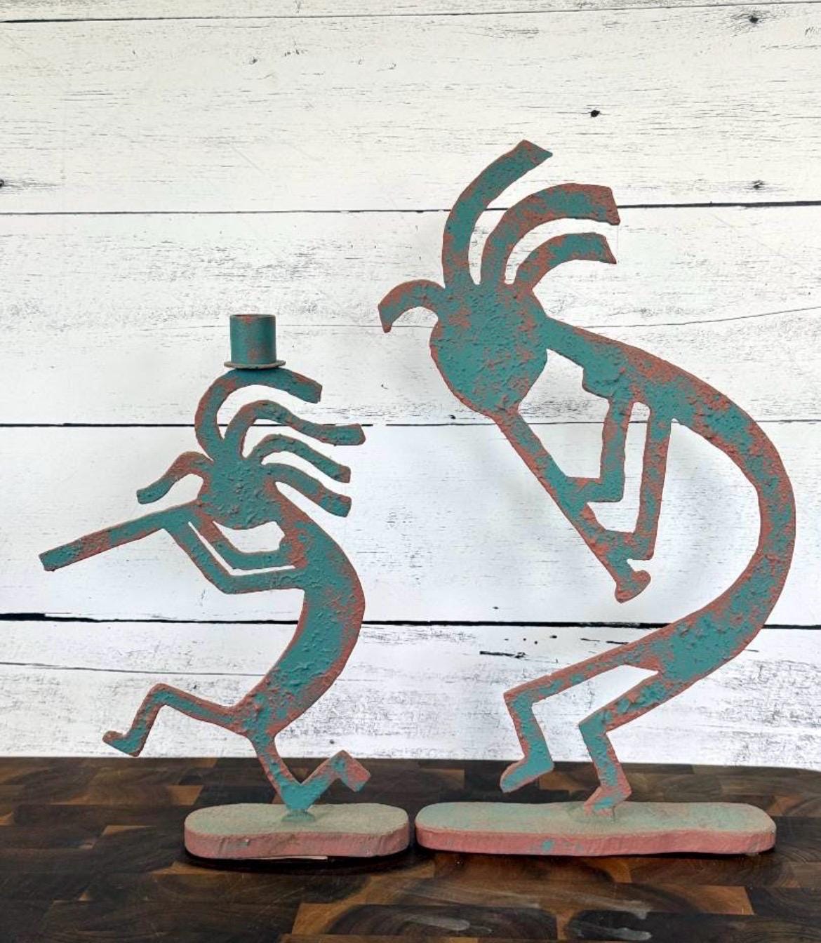 Vintage Kokopelli Metal Candlestick Holder Sculpture Signed 1991 Southwest 15"