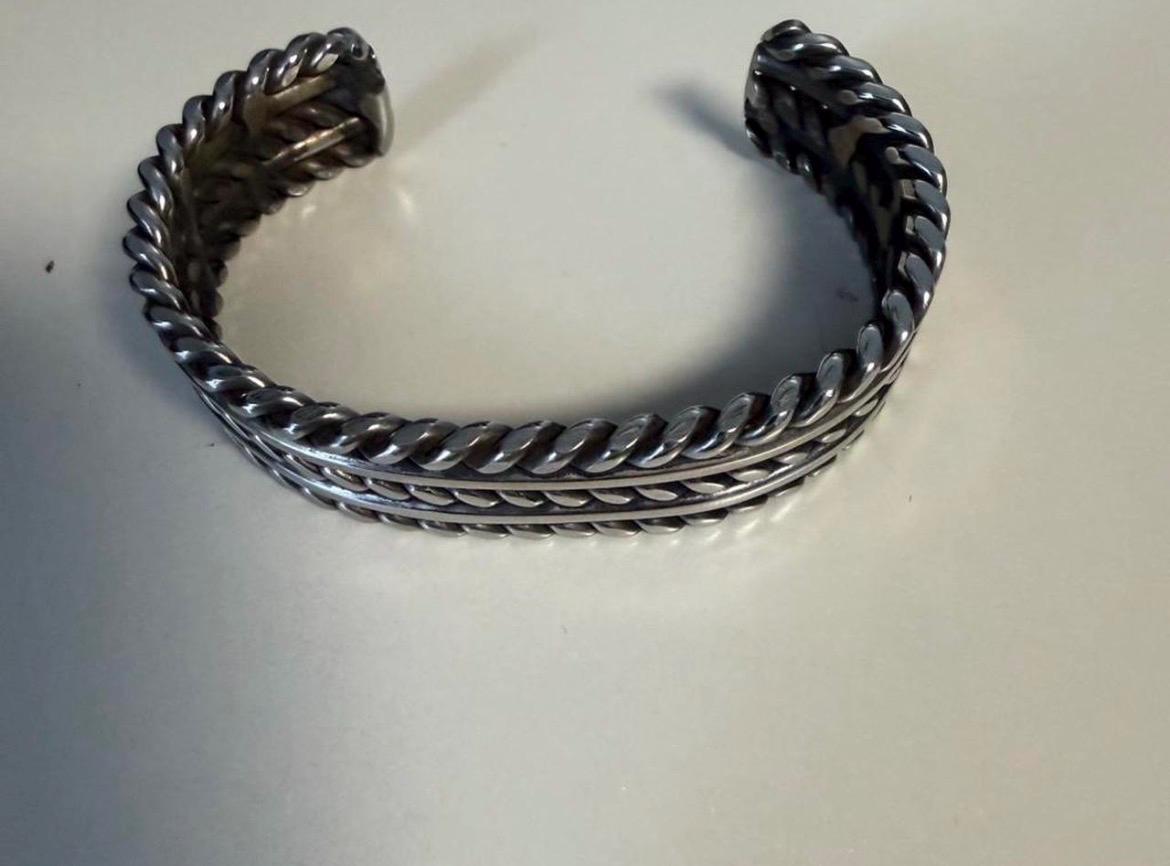 Vintage Heavy Stainless Steel Southwestern Cuff Bracelet Artisan Welded