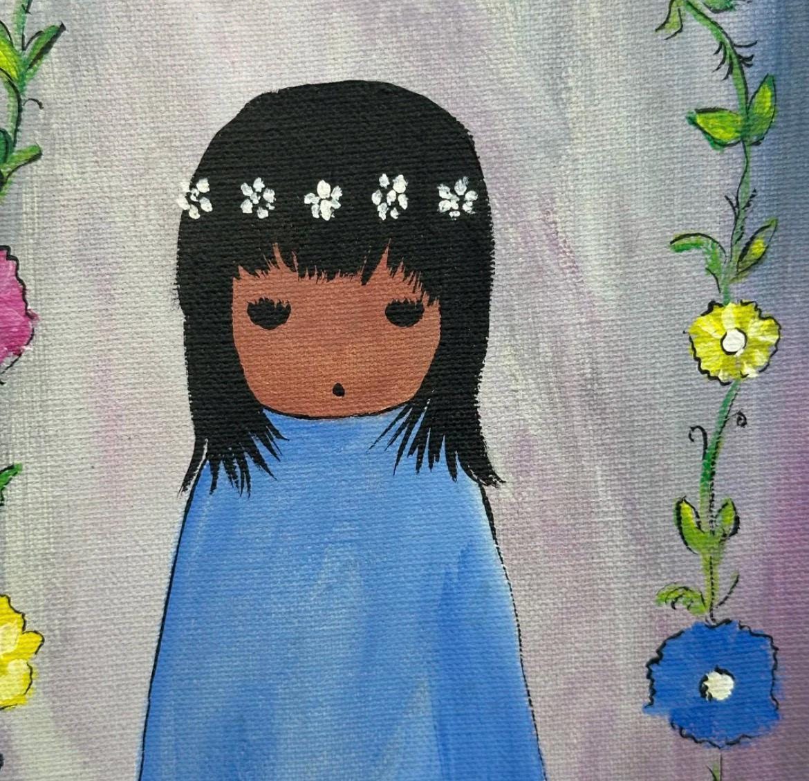 Original Nick DeGrazia Southwestern Girl with Floral Arch Signed Acrylic and Oil