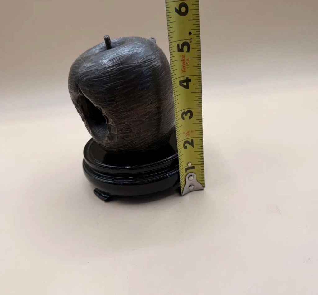 MCM Bronze Bitten Apple Sculpture on Carved Wood Base – Pop Art