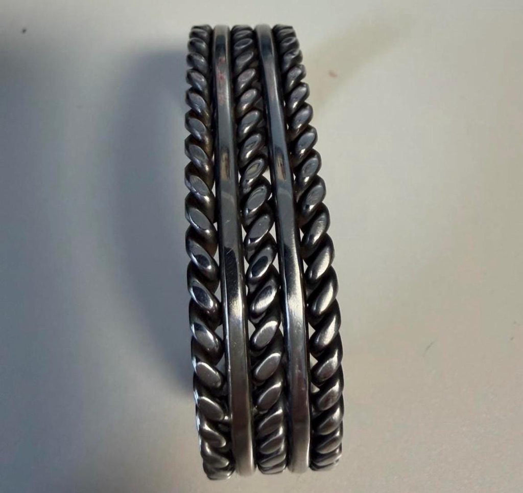 Vintage Heavy Stainless Steel Southwestern Cuff Bracelet Artisan Welded